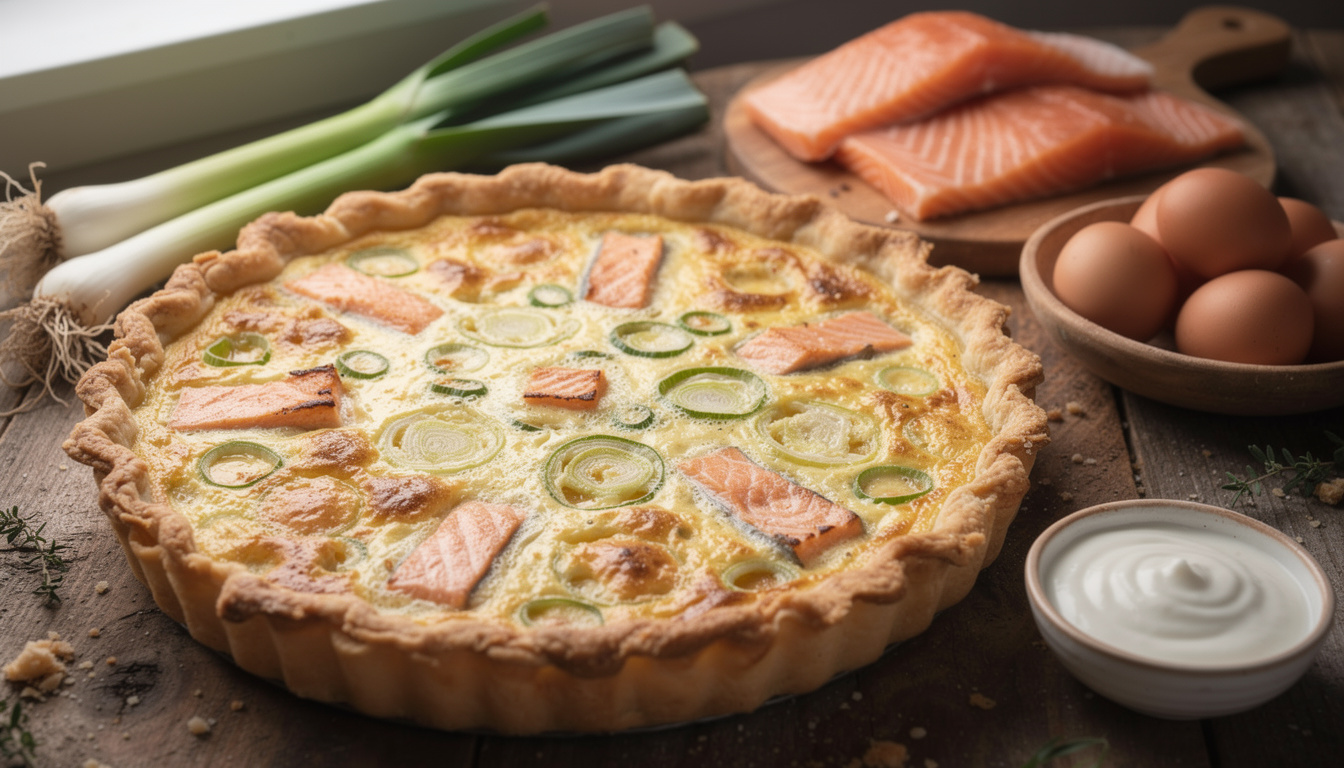 Quiche au saumon frais et poireaux : recette de chef facile et savoureuse découvrez notre recette de quiche au saumon frais et poireaux, facile à réaliser et pleine de saveurs. parfaite pour un repas gourmand et rapide inspiré des chefs.