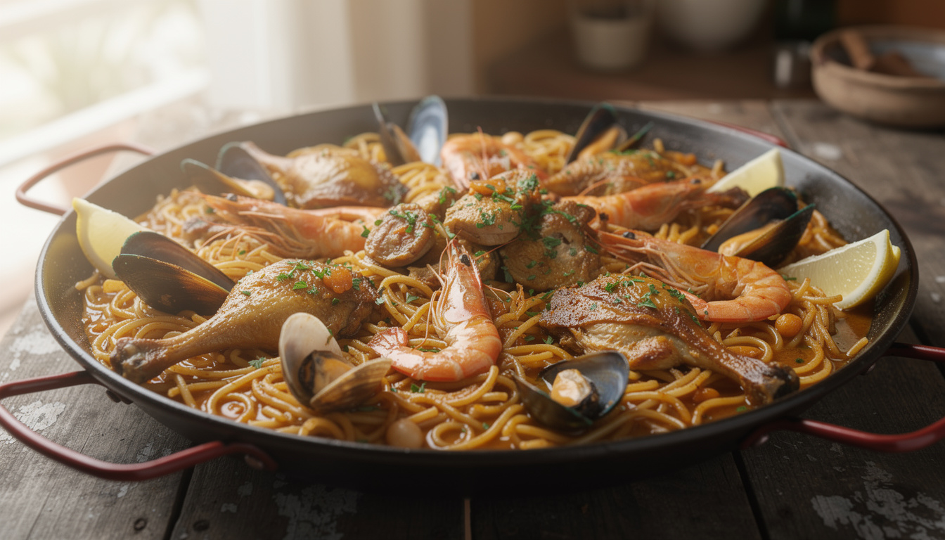 découvrez notre recette de fideuà au poulet et fruits de mer, un plat savoureux et convivial alliant saveurs méditerranéennes et authenticité.
